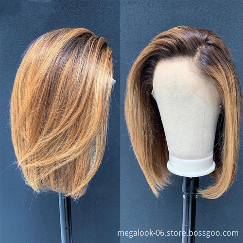 Short Bob Ombre 4/27 Color 13*4 Lace Front Wig Piano Color Human Hair Wigs Brazilian Remy Hair Pre-Plucked Wigs